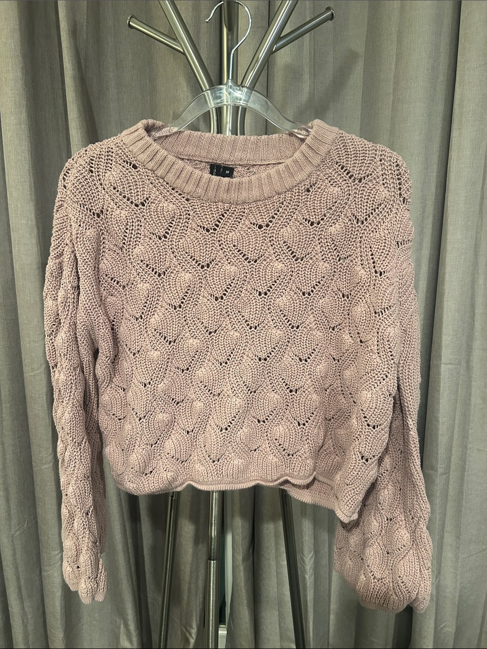 moon & madison Dusty Mauve Open-Stitch Crewneck Sweater